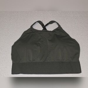 Olive Green High-Neck Sports Bra with Crisscross Back